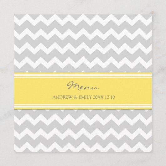Gris Chevron de jaune de menu de mariage (Dos)