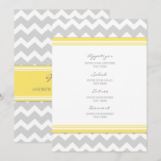 Gris Chevron de jaune de menu de mariage (Devant / Derrière)
