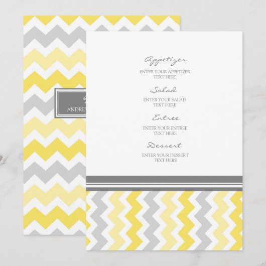 Gris Chevron de jaune de menu de mariage (Devant / Derrière)