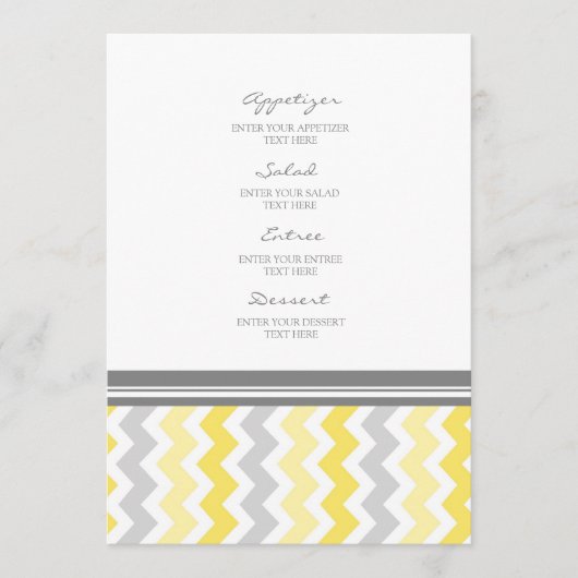 Gris Chevron de jaune de menu de mariage (Devant)