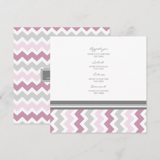 Gris Chevron de rose de menu de mariage (Devant / Derrière)