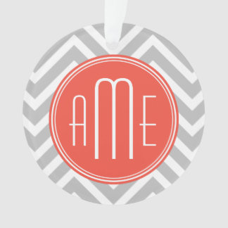 Gris Chevron et Monogramme Personnalisé Corail
