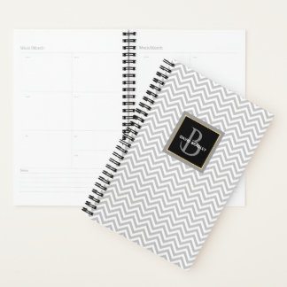 Gris Chevron Monogramme Planificateur Quotidien