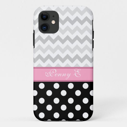 Gris Chevron Noir Polka Dot rose iPhone 5 Coque (Dos)