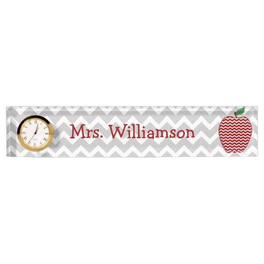 Gris Chevron Rouge Chevron Pomme plaque d'identifi (Devant)