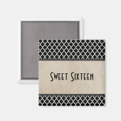 Gris Chic Quatrefoil Sweet 16 Magnet (Recto/Verso)