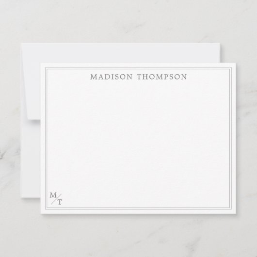 Gris classique avec carte de note Monogramme de bo (Devant)