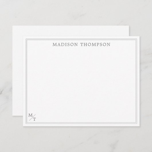 Gris classique avec carte de note Monogramme de bo (Devant / Derrière)