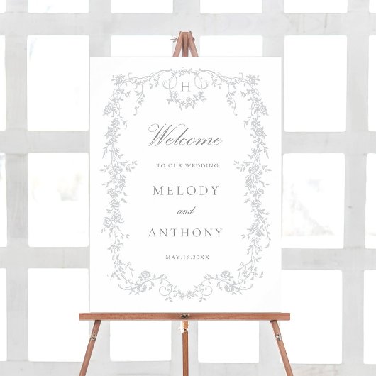 Gris classique Français Floral Mariage Affiche de