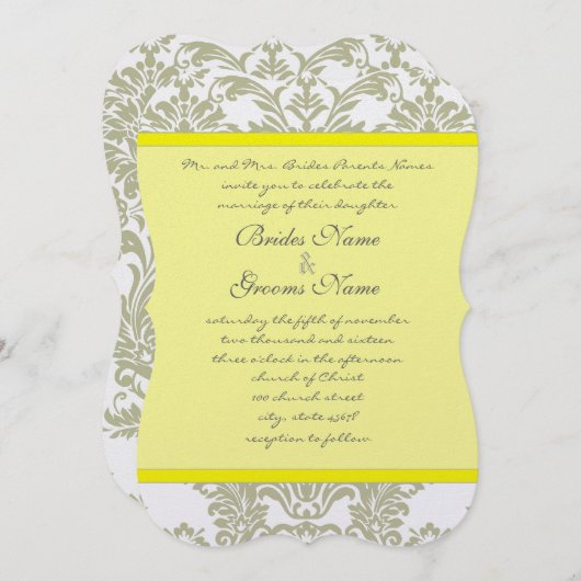 Gris Damas Fils Bight Jaune Faire-part de mariage (Devant / Derrière)