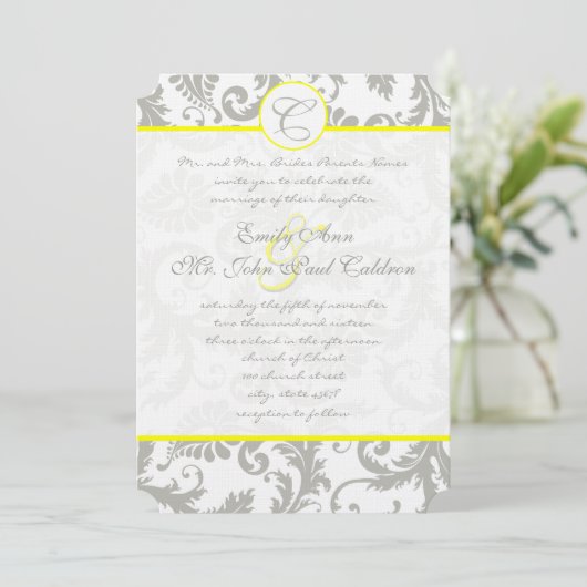 Gris Damas Fils Bight Jaune Faire-part de mariage (Debout devant)