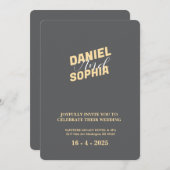 Gris de carte faire-part de mariage rétro (Devant / Derrière)