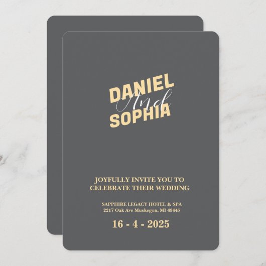 Gris de carte faire-part de mariage rétro (Devant / Derrière)