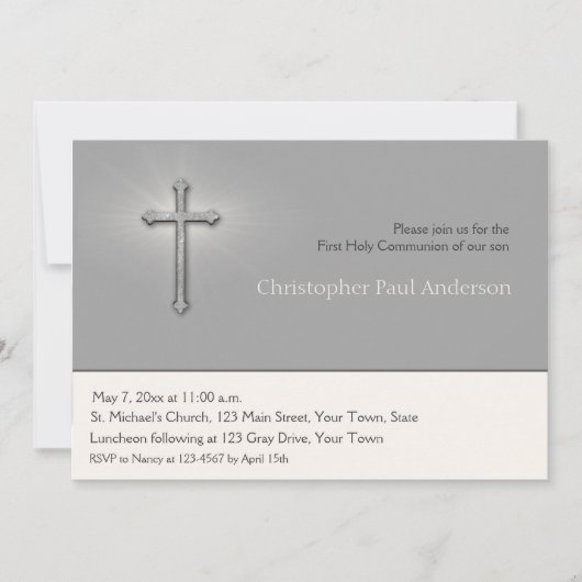 Gris de charbon de bois, croix, invitation (Devant)