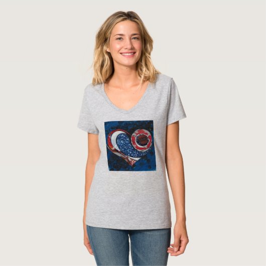 Gris de Heather des femmes "un" T-shirt de V-Cou (Devant entier)