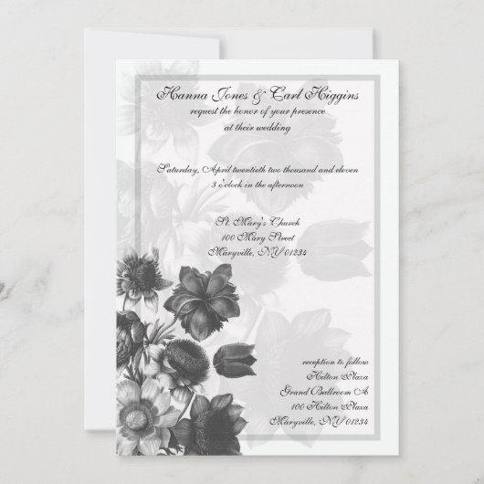 Gris Elégant Fleur Mariage Invitations (Devant)