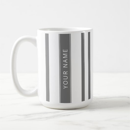 Gris en bandes verticales avec votre nom Mug (Gauche)