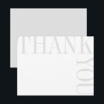 Gris et blanc Moderne Grand texte Merci Note<br><div class="desc">La subtile typographie grise et blanche se sent moderne et fraîche dans une disposition unique et frappante qui pousse littéralement les bords de la page. Un feuille à l'arrière vierge assez d'espace pour une note de remerciement écrite à la main.</div>