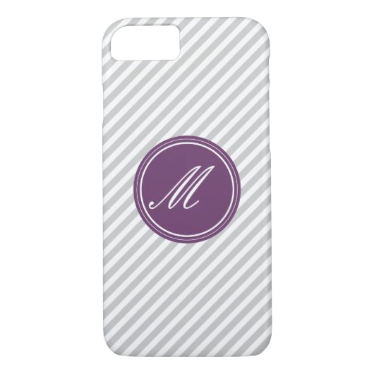 Gris et blanc rayures avec Monogram iPhone 7 Coque (Dos)