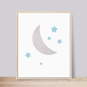 Gris et bleu Poster de la pouponnière Lune et Ét