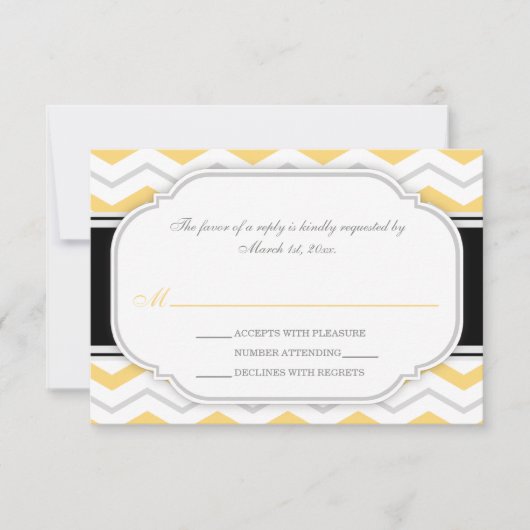 Gris et jaune Chevron Réception de mariage RSVP Ca (Devant)