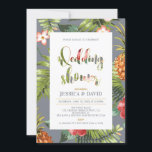 Gris et or | Invitation Wedding shower d'été<br><div class="desc">Cette unique invitation à la douche tropicale nuptiale présente un magnifique motif de fleurs tropicales avec une typographie élégante.</div>