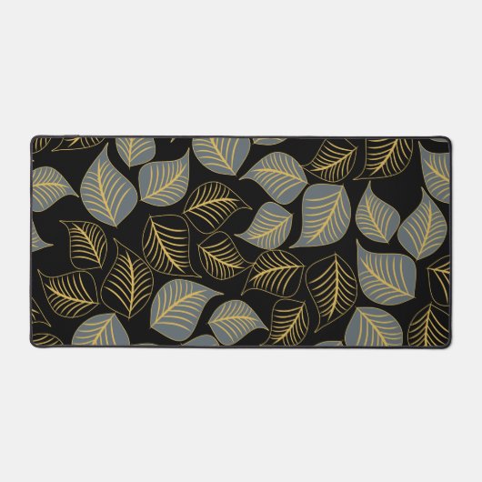 Gris et or large feuille motif sur noir (Recto)