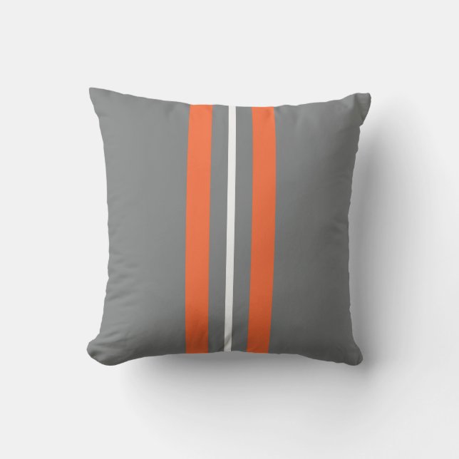 Gris et Orange Vertical Stripes Coussin extérieur (Recto)