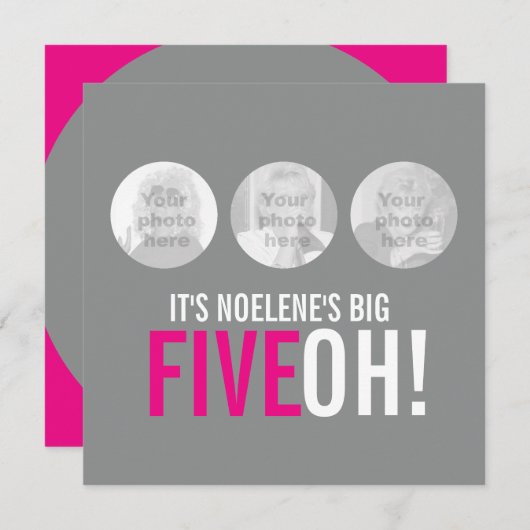 Gris et rose 50e FIVEOH! photo invitation d'annive (Devant / Derrière)