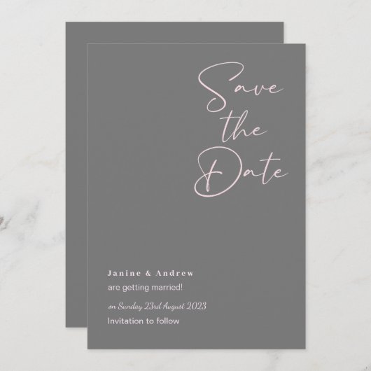 Gris et rose enregistrer les cartes mariage (Devant / Derrière)