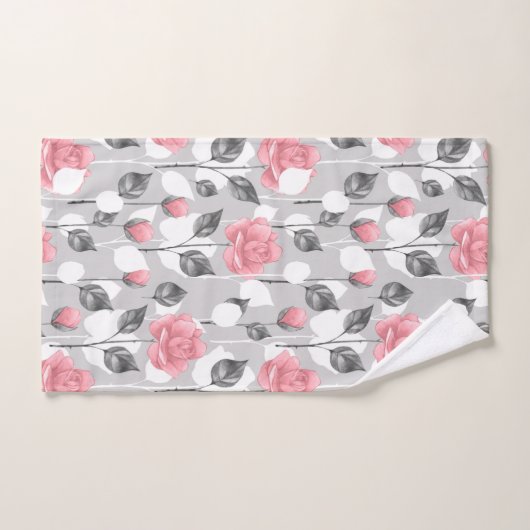 Gris et rose. Modèle floral serviette de bain (Serviette à main)