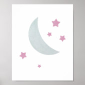 Gris et rose | Poster de la pouponnière Lune et Ét (Devant)
