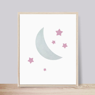 Gris et rose   Poster de la pouponnière Lune et Ét