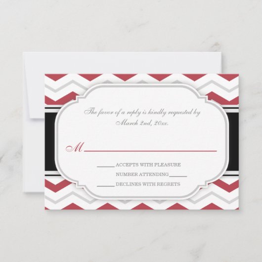 Gris et rouge Chevron Réception de mariage RSVP Ca (Devant)