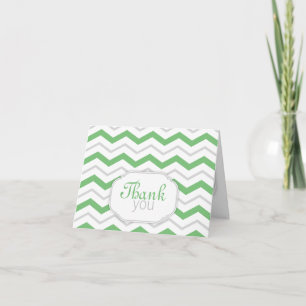 Gris et Vert Chevron Moderne Cartes de Remerciemen