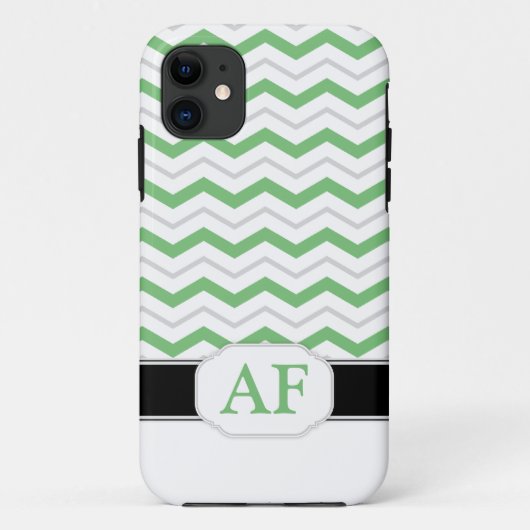 Gris et vert Chevron Monogram iPhone 5 Coque (Dos)