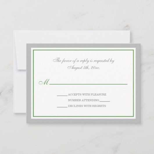 Gris et vert Réception de mariage Cartes RSVP (Devant)