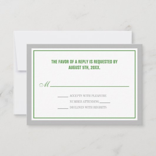 Gris et vert Réception de mariage Cartes RSVP (Devant)