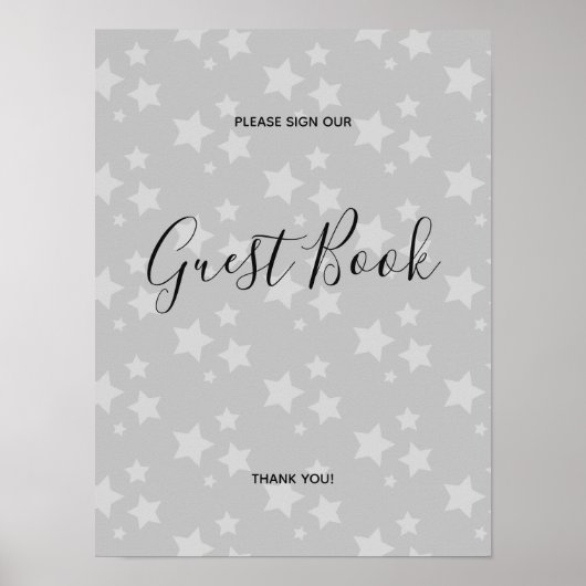 Gris Étoiles Design moderne Livre Signe Poster (Devant)
