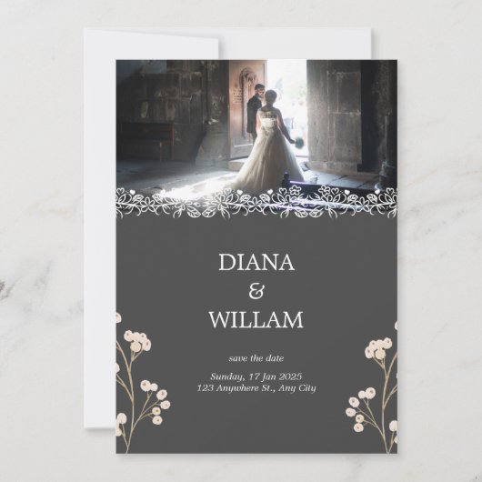 Gris Faire-part de mariage simple (Devant)