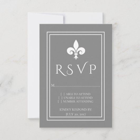 Gris Fleur de Lis Mariage Carte RSVP (Devant)