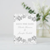 Gris floral simple Enregistrer la date Carte posta (Debout devant)