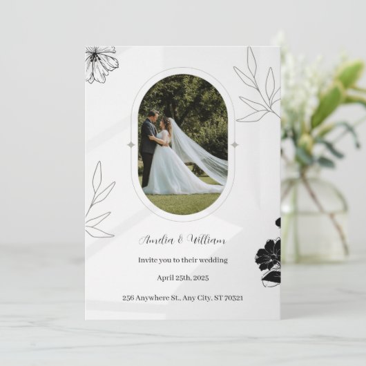 Gris Floral Simple Faire-part de mariage (Debout devant)