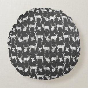 Gris foncé avec Coussin rond cerf blanc