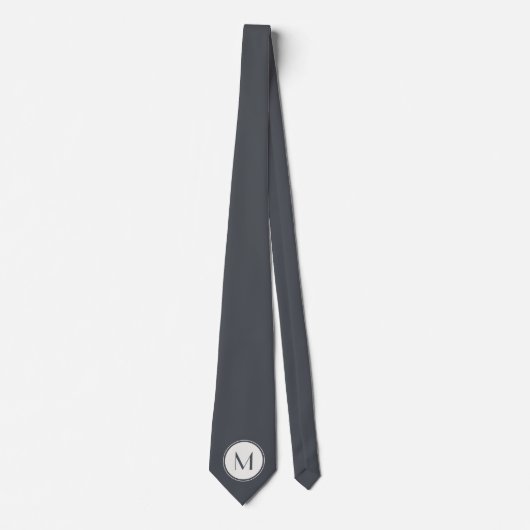 Gris foncé avec Cravate Monogramme Cercle Blanc (Devant)