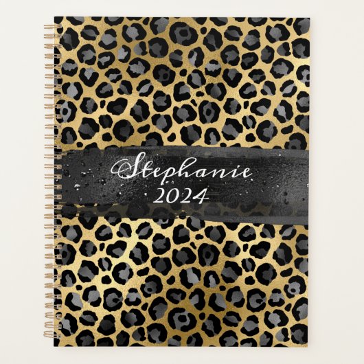 Gris foncé et huile d'or Léopard Brush Stroke (Devant)