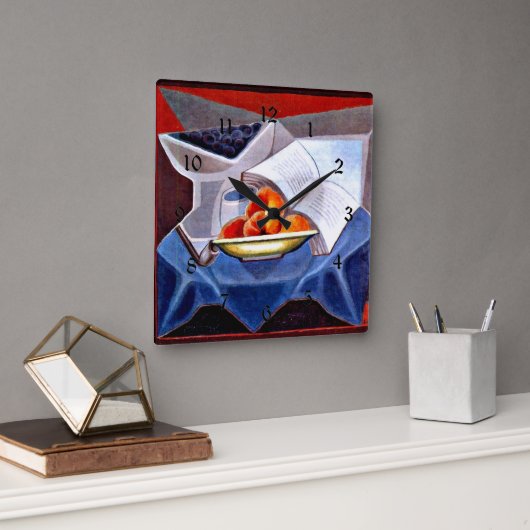 Gris - Fruit en Boek Vierkante Klok (Kantoor)
