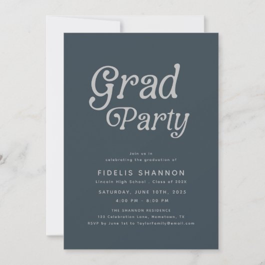 Gris Grad Party Retro Graduation Invitation (Devant)