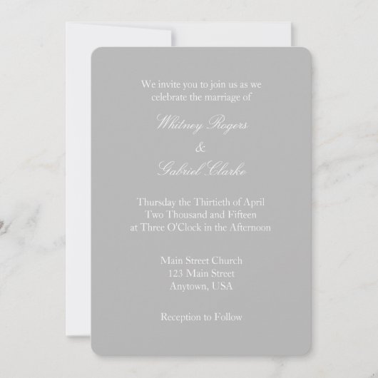 Gris Gris Blanc Plat Simple Faire-part de mariage (Devant)