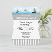 Gris Gris Bleu Nautique Anniversaire Invitation (Debout devant)